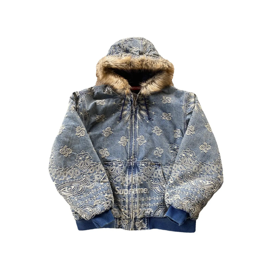 бомбер Supreme Bandana Jacquard Denim Hooded Work Jacket Blue
