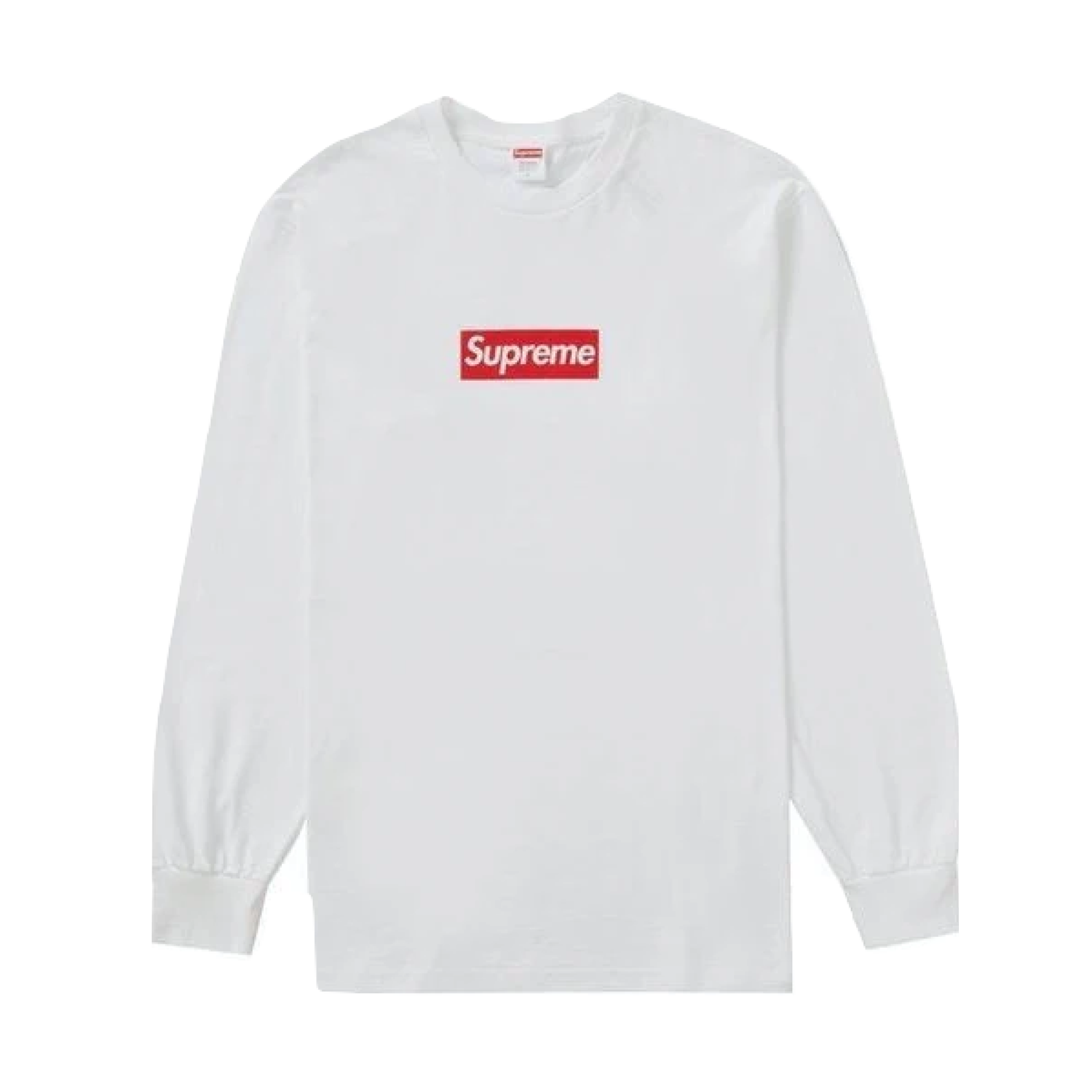 White long-sleeve shirt with Supreme logo on a white background